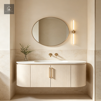 Meuble-lavabo flottant XINGRUO avec vasque intégrée et bords arrondis, armoire sur mesure OEM