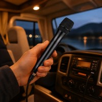 Microphone sans fil/filaire DAMAVO personnalisé 12-24V pour autoradio, casque karaoké pour camping-car, autocar, train, divertissement, garantie 1 an