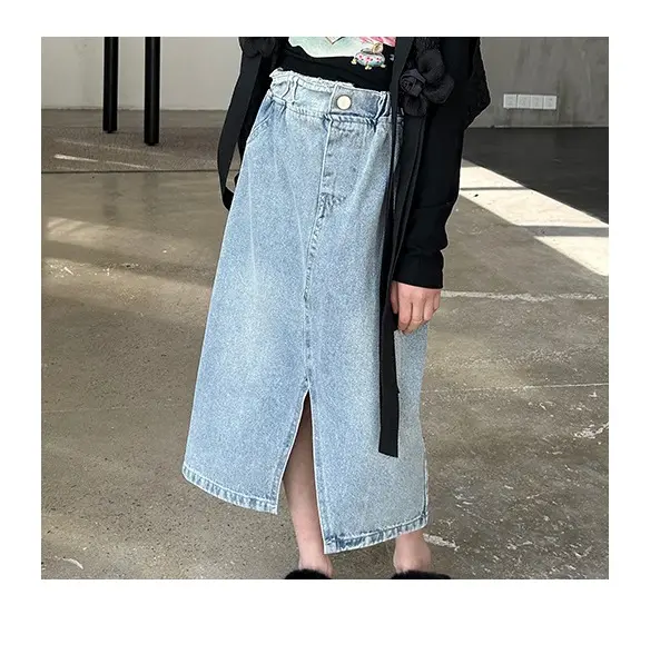 2024 Hoge Kwaliteit Mode Baby Meisjes Effen Split Denim Jeans Rok