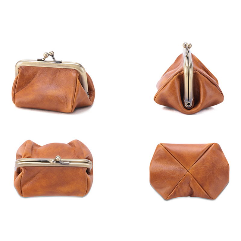 Squeeze Coin Case Bag - Elegant Genuine Leather Coin Pouch