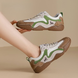 Chaussures plates respirantes en cuir véritable pour femmes, nouvelle collection hiver, maille polyvalente, antidérapantes, à lacets, pour le sport et les loisirs - Product Image 1