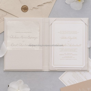 Luxury Custom Linen Wedding Invitation <b>Folder</b> Gold Foil Logo Elegant Bridal Folio with Insert Pockets - Product Image 1