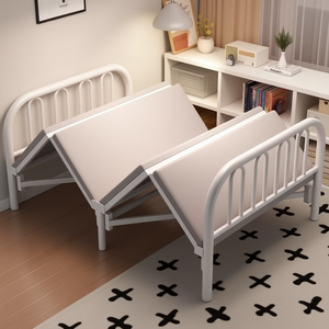 Складная односпальная кровать со стальным каркасом для общежития, съемной квартиры, домашнего использования – простой дизайн для обеденного перерыва - Product Image 1