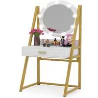 EW model-tocador con espejo de madera para el hogar, mueble de cristal blanco con espejo para la cama y el tocador
