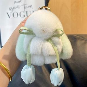Cute Real Rabbit Fur Keychain Mini Bunny Pendant Women Bag Charm <b>Car</b> <b>Key</b> <b>Ring</b> Ornaments Girl Plush Stuffed Animal Toys Gift - Product Image 4