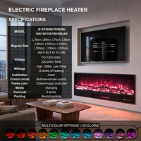Cheminée électrique encastrée ultra-mince 750W/1500W avec insert LED RGB 13 couleurs et chauffage intégré, effet de bûches réalistes et verre de cheminée