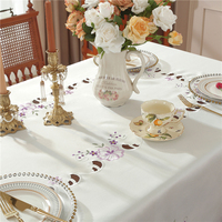 Nappes de table à fleurs violettes Broderie pour événements Décoration rectangulaire Blanc Dentelle Maison Hôtel Mariage Fête Housse de table