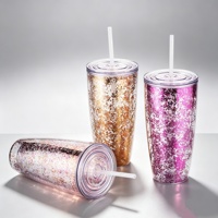 Gobelet tendance en plastique AS à imprimé graffiti mignon, double paroi isolée, réutilisable, avec paille, pour enfants, bureau, école, adultes