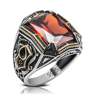 Anillo Original de Plata de Ley 925 con diseño de estilo turco dominante para hombre, piedra de Zirconia cúbica negra, roja, azul, verde y amarilla - Product Image 6