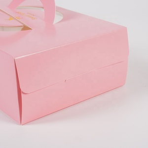 Scatola per Imballaggio Torte e <span class=keywords><strong>Pasticceria</strong></span> Personalizzata con Logo, in Carta <span class=keywords><strong>Rosa</strong></span>, con Manico, per Regali e Prodotti da Forno - Product Image 5