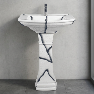 Lavabo Cuadrado Tradicional Blanco con Pedestal, Juego de Lavabo con Diseño Impreso en Oro, Hermoso Diseño, Exportación de Fábrica India - Product Image 1