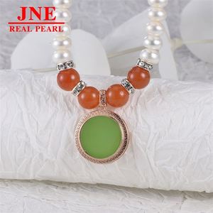 Cadeau pour la fête des mères, perle d'eau douce naturelle avec incrustation d'argent, pendentif en jade naturel de Hotan, lumière intense, légèrement imparfait, 7-8 - Product Image 3