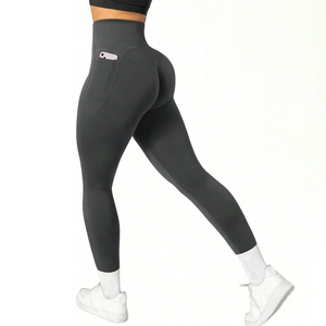 Women's Reversible Solid Seamless Peach Hip High Waist <b>Yoga</b> <b>Pants</b> Plus Size Sports Fitness Stretch Leggings Elastic Waist - Product Image 5
