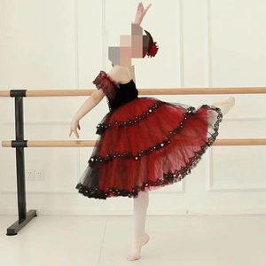 Tutú Romántico de Ballet Profesional, Falda Larga Negra y Roja, Vestido de Ballet Español para Adultos y Niños - Product Image 1
