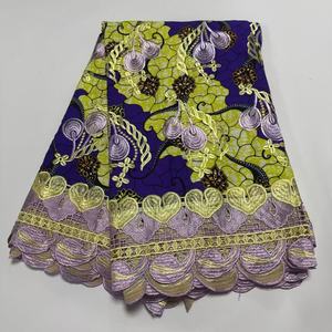 Tela de encaje de mezcla de cera africana de moda, textil de encaje bordado para prendas, 6 yardas/lote para vestido de fiesta - Product Image 2