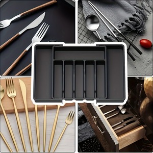 Expandable Utensil Tray Rectangular Storage Organizer For Kitchen <b>Drawer</b> 800g Standing Type Solid Color - Product Image 2