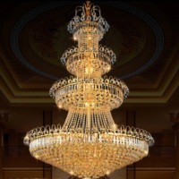 Lustre en cristal personnalisable JYLIGHTING, doré, à plusieurs niveaux, en forme de cône, hauteur réglable, LED, pour plafond haut, villa, atrium, luxe