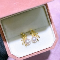 Pendientes de Oro Fino Chapado en Oro Blanco de 18k con Diamantes y Perlas de Agua Dulce Akoya de China de 6-7mm AAA, Estilo Vintage, Gran Venta