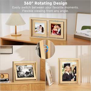 Natural Wood Rotating Floating Picture <strong>Frames</strong>, Double-Sided Solid Wood <strong>Photo</strong> <strong>Frame</strong> Shatterproof, Fade Resistant Tabletop Display - Product Image 4