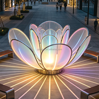 Lian Qiu LQ-CDY376 Lampu Lanskap LED Bentuk Bunga Teratai Gaya Cina (Baja Tahan Karat Poles Cermin + Warna-warni)