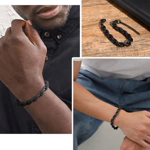 سوار سلسلة ملتوية منقوش من الفولاذ المقاوم للصدأ 18 + 5 Vnox أسود/فضي/عتيق رمادي - Product Image 3