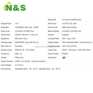 Pantalla LCD industrial XGA de 10,4 pulgadas, 1024*768, para control industrial, equipos médicos y automotrices, TCG104XGLPAPNN-AN30 - Product Image 4