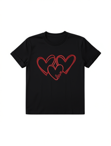 T-Shirt da Donna con Stampa a Cuori, Manica Corta, Collo Tondo, Casual, 100% Cotone, Regalo per San Valentino, Alla Moda ed Elegante - Product Image 1