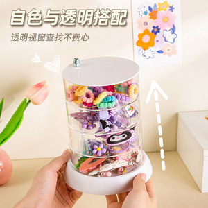 Childrens Hair Accessory Storage Box Round <b>Rotating</b> With Transparent Window For Hair Clips Ties Bands Jewelry Organizing - Product Image 1
