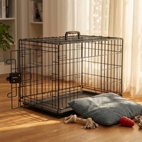 Cage pliable pour chien en fil métallique avec plateau amovible, porte simple, panneau de séparation, pliable pour le transport, 22 x 13 x 16 pouces, noir