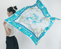 Écharpe carrée en crêpe de soie pour femme, motif imprimé style chinois, 90x90cm, ourlet mécanique, foulard pour le cou