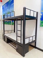 Lit superposé moderne HY à deux étages avec cadre en métal, assemblage facile, échelle, lit double sur lit double pour la chambre des enfants, hôtel avec rangement