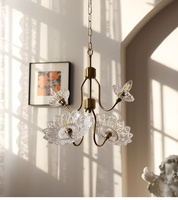 Lustre vintage en fer forgé doré avec fleurs en verre, suspension centrale, style rétro français, éclairage suspendu LED/à incandescence
