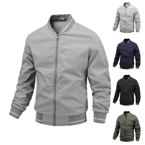 Chaqueta Bomber Cortavientos para Hombre, Cuello Alto, Cierre de Cremallera, Ropa Exterior Informal, Color Sólido, Poliéster, para Otoño - Product Image 1