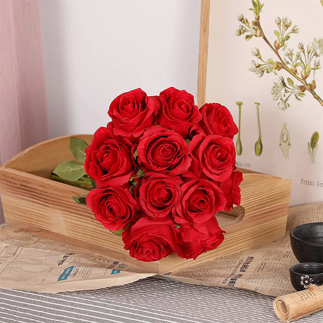 S1055 Factory Price Floral Arrangements Red Rose Artificial Silk Flower for Wedding Home Decoration