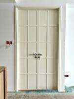Puerta Doble de Madera Sólida Estilo Mediterráneo BOCHARM con Panel de Rejilla Crema, Manija de Hierro Forjado Francés, Entrada de Villa, Tamaño Personalizado