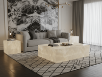 Table basse en onyx transparent, bloc rectangulaire naturel translucide blanc, style Glacial, pour maisons et bureaux