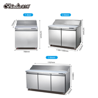 Réfrigérateur de table à air froid à température unique en acier inoxydable à 2 portes pour hôtel, bar à salades, préparation de pizzas, table à sandwich