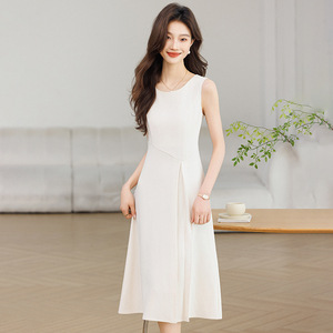 Women's Sleeveless Mid Length Dress O Neck Slim Waist Breathable Casual Daily Wear Simple Elegant High End Inner Base Layer - Product Image 1