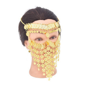 Hot Sale Adult Girl's Fashion Shiny Gold Plated Alloy Coin Face Chain Mask <strong>Veil</strong> With Tassel <strong>Headband</strong> Forehead Eye Accessories - Product Image 3