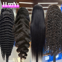 Perruque frontale en dentelle sans colle en cheveux humains non traités, avec fermeture en dentelle HD, style bouclé indien, vietnamien et birman, pour femmes, à raie libre