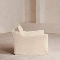 Fauteuil moderne en tissu beige crème pour salon, mobilier contemporain minimaliste, fauteuil lounge avec housse amovible et lavable