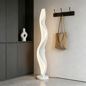 Lámpara de Pie Moderna con Base Retorcida, Pantalla de Plástico Blanca, Altura Ajustable, Control Táctil, Luz LED Cálida, Diseño Contemporáneo, Tamaño Grande - Product Image 5