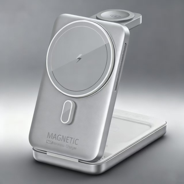 Desktop Magnetic Folding Three-in-One Wireless Charger Model 1 for Mobile Phone Watch Headset Holder