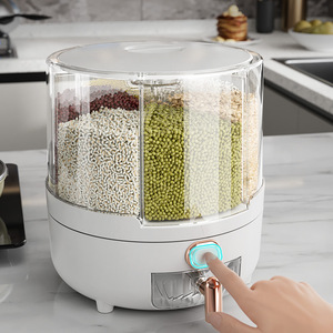 Divided Rice <b>Bucket</b> Transparent Rotating Sealed Moisture Proof Grain Storage Container Household Cylinder Shape White - Product Image 2