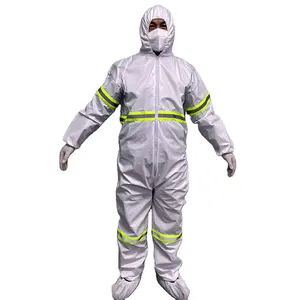 בגדי עבודה תעשייתיים אנטי סטטיים חד פעמי לבן סרבל עבודה מגן עם סרט רעיוני סרבל בטיחות