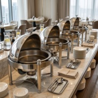 Ensemble de réchauds de luxe à couvercle roulant, chauffe-plats commerciaux en acier inoxydable pour buffet avec supports à combustible, équipement de restauration