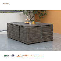 BHR tous temps PE rotin osier 6 personnes jardin cour table à manger et chaise ensemble pliable pousser vers l'avant gain de place