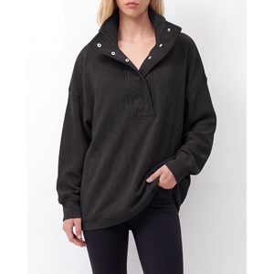 FOXA Women's Oversized Waffle Knit <b>Henley</b> Sweatshirt Long Sleeve Pullover <b>Tops</b> Comfortable Soft Cotton Bamboo Fiber <b>Top</b> - Product Image 5