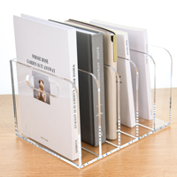 Organisateur de bureau en acrylique de luxe OEM d'usine, transparent, à 5 compartiments, avec base antidérapante, pour livres, magazines, dossiers et documents