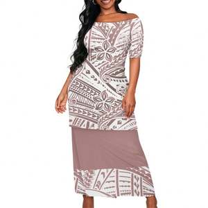 Vestidos personalizados Polynesian Samoan Fijian Tribal Puletasi diseño Tapa estampado señoras largo Bodycon conjuntos de fiesta para mujeres <span class=keywords><strong>dos</strong></span> piezas - Product Image 5